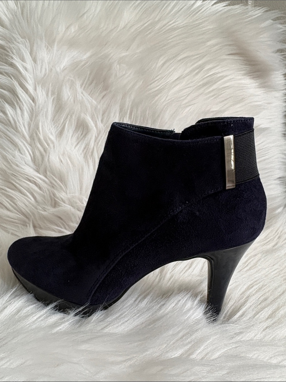 Bandolino Navy Suede Ankle Booties with Side Zip - Picture 12 of 16